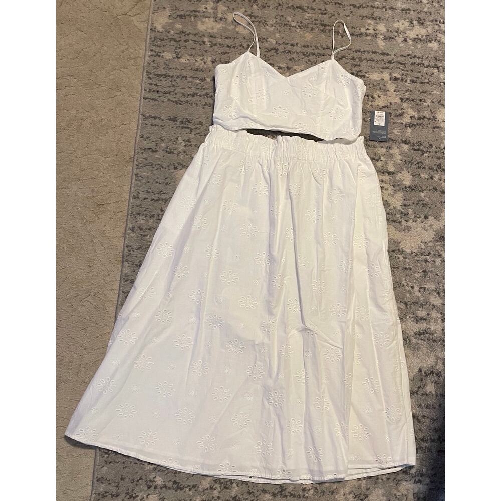 Universal Thread White Eyelet Crop Top Midi Skirt Set NWT Size Large - Picture 3 of 5